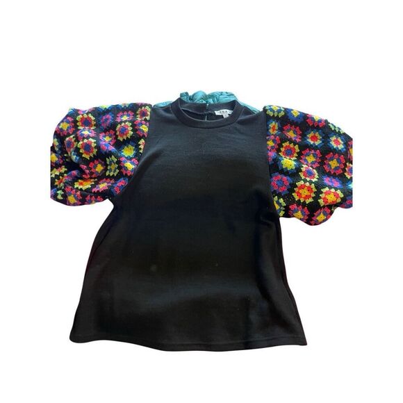 THML James Crochet Short Puff Sleeve Top. Size Large. Anthro. Grandmacore - Picture 2 of 12